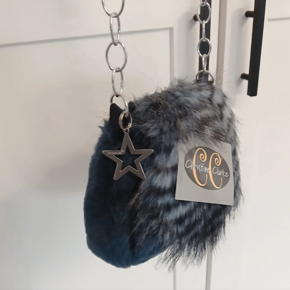 Faux Fur Purse Shoulder Bag w/ Adjustable Crossbody Strap & Star Keychain NWT